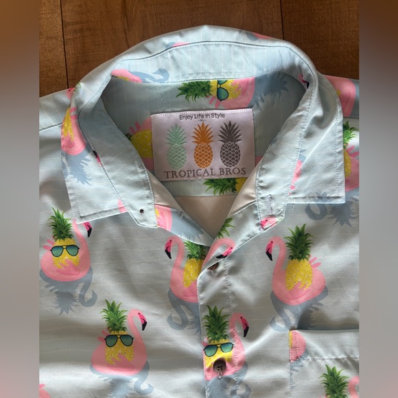 Tripocial Bros XL SUPER STRETCH - FLAMINGO COOL HAWAIIAN SHIRT - Picture 3 of 4